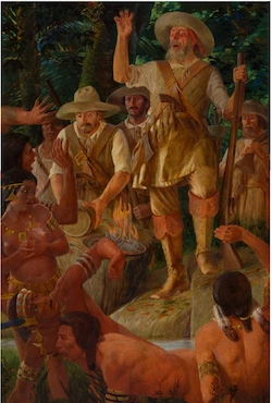O Anhanguera ateando fogo em água ardente para assustar os índios